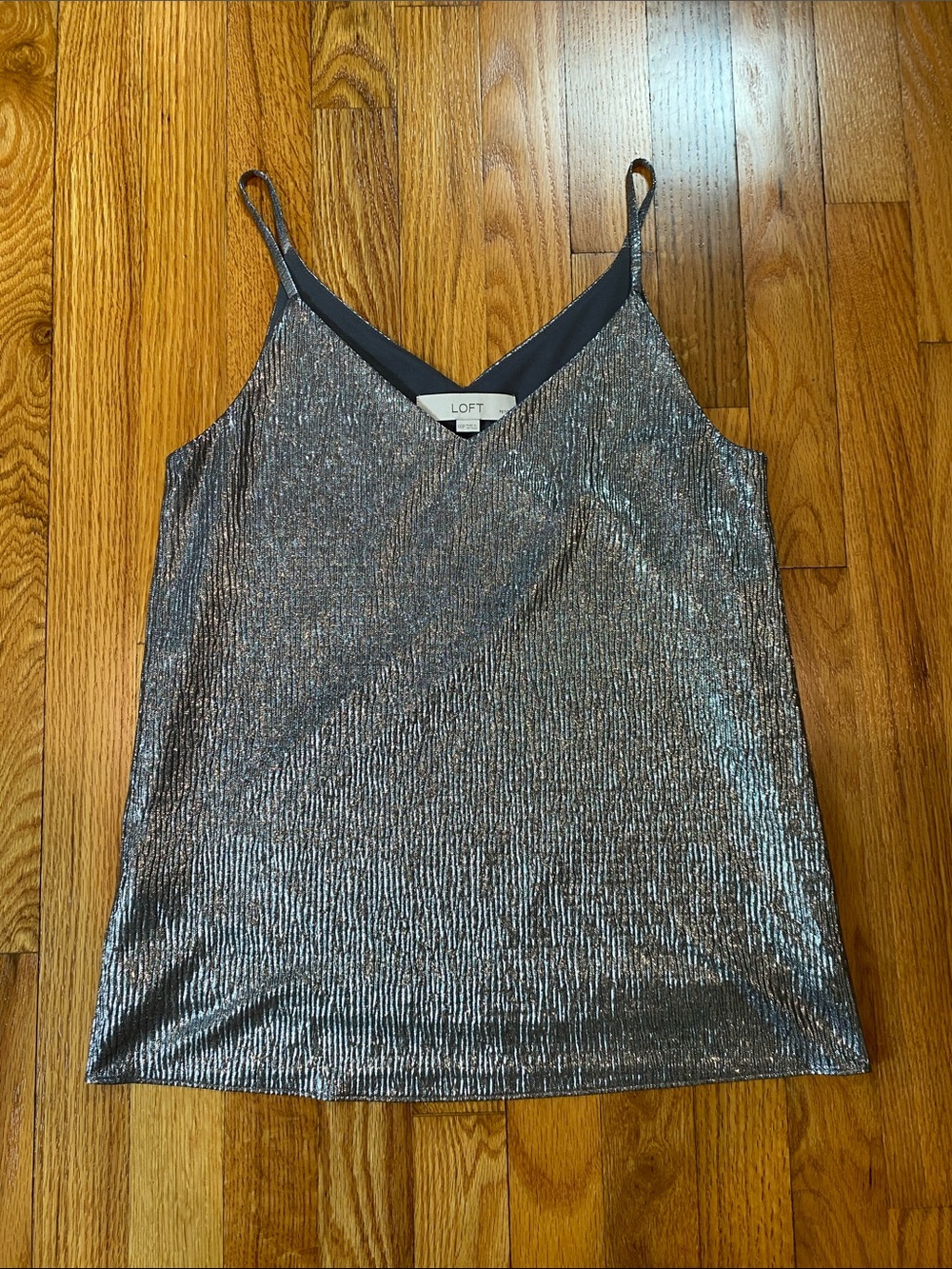 Loft Shiny Silver V-Neck Cami Top